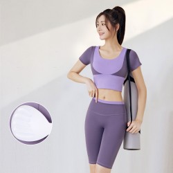 Summer Women Yoga Set Peach Patchwork Naked Feel Fitness Tight Outfit