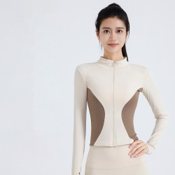 Color Block Slimming Yoga Jacket Women Running Sports Fitness Outfit