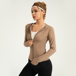 Hooded Slim Yoga Jacket Stretchy Thin Windproof Running Cycling Solid Color Windproof Sports Jacket