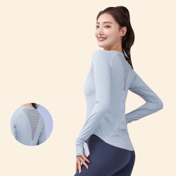 High Elastic Bare Feel Mesh Yoga Long Sleeve Women Slimming Seamless Yoga Top T-shirts