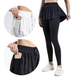 New Style Yoga Pants Layered Running Fitness Anti-Exposure Loose Skirt Pants Quick Dry Gym Leggings