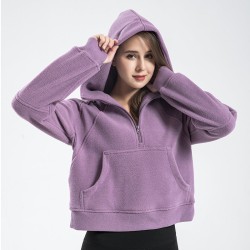 Women's Fleece Long Sleeve Hoodie Half Zip Yoga Running Thickened Fitness Top Jacket