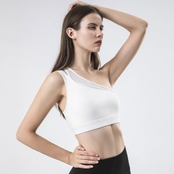 Yoga Sports Bra Single Shoulder Strap Lift Slope Back Running Fitness Tank Top Shock Absorption Support Cup