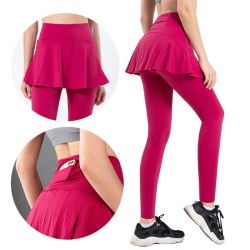 Spring Autumn Yoga Pants Set Quick Dry Pleated Skirt Pants Running Fitness Pocket Yoga Pants Female
