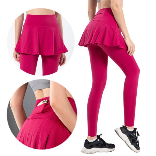 Spring Autumn Yoga Pants Set Quick Dry Pleated Skirt Pants Running Fitness Pocket Yoga Pants Female
