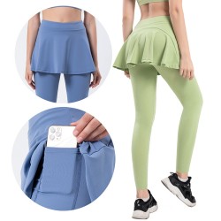 New Yoga Pants Women Long Leggings Fake Two Piece Skirt Bottoms Lift Buttocks Ruffled Slimming Yoga Tights
