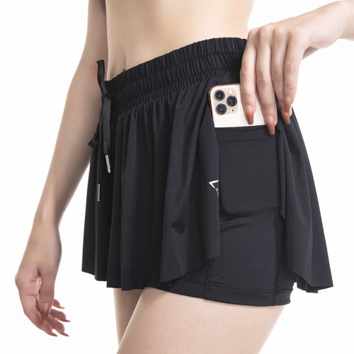 Dual Function Tennis Skirt Yoga Exercise Short Skirt Pants Running Fitness Pockets Skirt Female