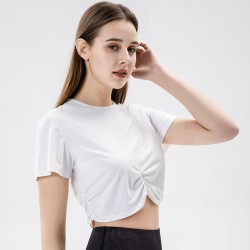 Stylish Yoga Top Ultra Short Summer Sexy Lightweight Cool Athletic Short Shirt Women Quick Dry Short Sleeve Running Fitness Clothing