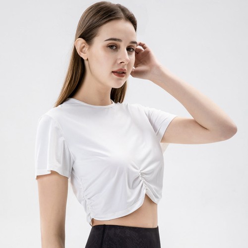 Stylish Yoga Top Ultra Short Summer Sexy Lightweight Cool Athletic Short Shirt Women Quick Dry Short Sleeve Running Fitness Clothing