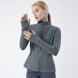 Women Yoga Sports Jacket Quick-Dry Stand-Up Collar Long Sleeve Running Outerwear for Fitness