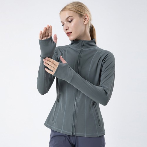 Women Yoga Sports Jacket Quick-Dry Stand-Up Collar Long Sleeve Running Outerwear for Fitness