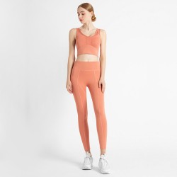 Women Bow-Knot Bra Yoga Tank Top with High-Waisted Shaping Leggings Peach Hip Fitness Set