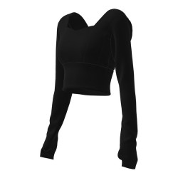 Women Long Sleeve Moisture-Wicking Padded Crop Top for Fitness Workouts