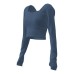 Women Long Sleeve Moisture-Wicking Padded Crop Top for Fitness Workouts