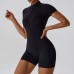 Women Zipper Short Sleeve Tight Sports Jumpsuit Yoga Jumpsuit