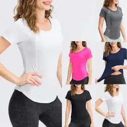 Top de Manga Curta Ioga para Mulheres, Respirável, Secagem Rápida, Fitness, Treino, Corrida, Ginásio