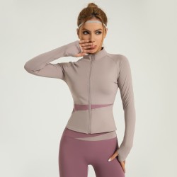 Peach Colored Yoga Jacket Naked Feel Sport Top High Neck Slimming Breathable Cropped Fitness Wear for Women