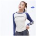 Vintage Style Contrast Stitching High Elastic Slim Fit Women's Crew Neck Long Sleeve T-shirt with Letter Print