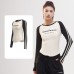 Vintage Style Contrast Stitching High Elastic Slim Fit Women's Crew Neck Long Sleeve T-shirt with Letter Print