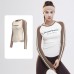 Vintage Style Contrast Stitching High Elastic Slim Fit Women's Crew Neck Long Sleeve T-shirt with Letter Print