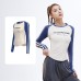 Vintage Style Contrast Stitching High Elastic Slim Fit Women's Crew Neck Long Sleeve T-shirt with Letter Print