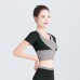 Color Block Crop Top Sports Fitness No Bra Yoga Tight Short Sleeve for Women