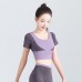 Color Block Crop Top Sports Fitness No Bra Yoga Tight Short Sleeve for Women