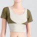 Color Block Crop Top Sports Fitness No Bra Yoga Tight Short Sleeve for Women