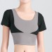 Color Block Crop Top Sports Fitness No Bra Yoga Tight Short Sleeve for Women