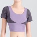 Color Block Crop Top Sports Fitness No Bra Yoga Tight Short Sleeve for Women