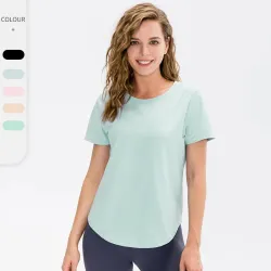 T-Shirt Monocromática De Manga Curta Para Mulheres Top De Fitness Solto, Camisa De Treino Casual