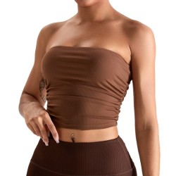 Stylish Ribbed Crop Top Sports Bra Women's Slimming Camisole Side Pleated Yoga Sports Bra Fitness Wear