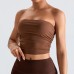 Stylish Ribbed Crop Top Sports Bra Women's Slimming Camisole Side Pleated Yoga Sports Bra Fitness Wear
