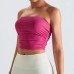Stylish Ribbed Crop Top Sports Bra Women's Slimming Camisole Side Pleated Yoga Sports Bra Fitness Wear