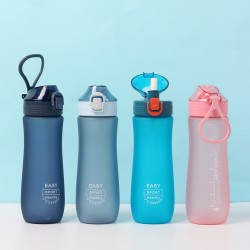 800ML Sandblasted Space Cup Large Capacity Water Bottle with Handle Straight Mouth Snap Cap Plastic Sports Outdoor